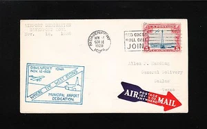 Airport Dedication Davenport Iowa Blue Cachet 1928 Tied Etiquette Scott C11 1s - Picture 1 of 3