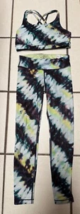 $90 Athleta Girl Set Multi color leggings M (8-10) cross strap bra size L (12) - Picture 1 of 9