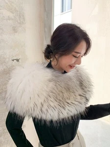 Mujer Piel de mapache real + Bufanda de piel de zorro real Chal Capa Fiesta Invierno Cálido Envoltura - Imagen 1 de 12