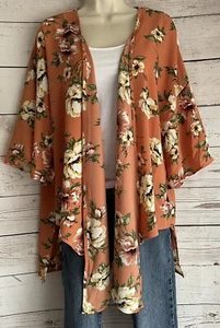 NEW Charming Charlie Kimono Topper Cardi sz Large Peach Pink Floral - Picture 1 of 8