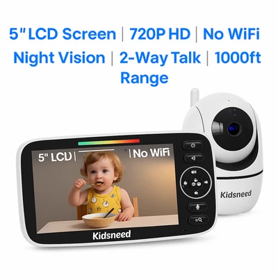 Kidsneed 720P Baby Monitor Camera 5" LCD No WiFi Night Vision 2-Way Talk - Image 1 of 2