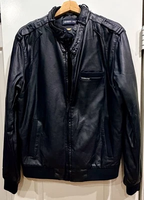 Винтажный членов только искусственной кожи куртка мужской размер M черный гонщик молнии спереди Exel! - Изображение 1 из 4