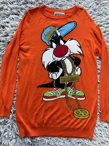 Moschino Couture Pullover Damen Medium Orange Looney Tunes Print Wolle Runway - Bild 1 von 15