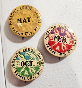 3 Antique Paragon Lodge BRCA pins (Brotherhood Railway Carmen of America) - Picture 1 of 2