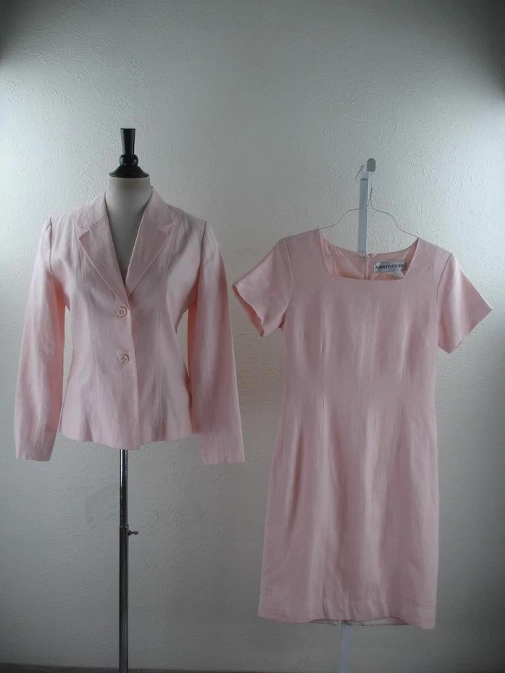 Mujer 6 Adolfo Rosa Verano 100% Lino 2 Piezas Traje Vestido Chaqueta Blazer Abrigo Deportivo Foto 1 de 4