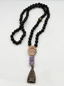 Collana Buddha Jen Stock lunga con ciondolo in pietra con perline - Foto 1 di 8