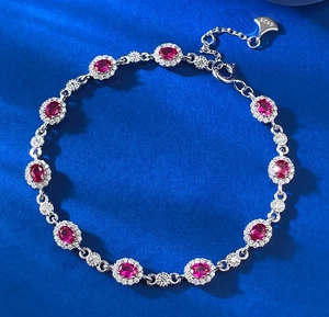 2.5ct Lab Grown Pigeon Blood Ruby Eternity Bracelet, 18K Gold Vermeil - Picture 1 of 6