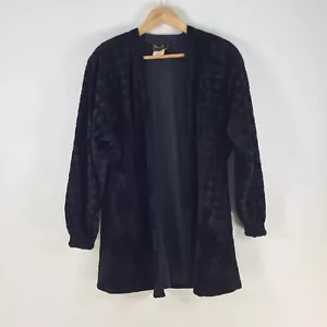 VINTAGE 80s Diane Fres Velour kimono jacket size 14 black floral 088527 - Picture 1 of 9