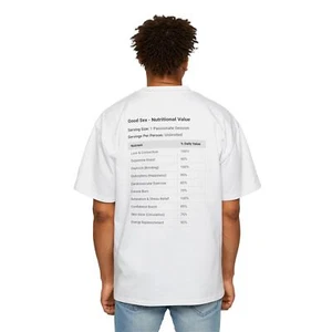 Men's Heavy Oversized Tee - Fun 'Nutrition Facts' Design, Casual Wear, Gift for - Picture 1 of 5