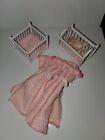 Lot Vintage Dollhouse Miniature Child Baby Room Furniture Crib Baby Doll Curtain