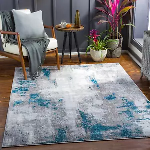 Houda Modern Abstract Area Rug,5'3" X 7'3",Aqua/Gray - Picture 1 of 7