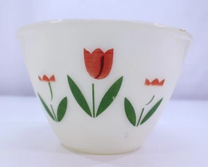 Ciotola di miscelazione vintage Fire King forno avorio vetro latte tulipani tempo nido fiori - Foto 1 di 11