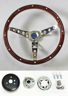 Dodge Dart Charger Coronet Mahogany High Gloss Wood Steering Wheel Rivets 15"  - Image 1 of 4