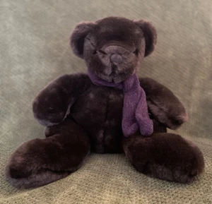 15" Pottery Barn Teddy Bear Plush Stuffed Expresso Chocolate Brown, Purple Scarf - Picture 1 of 9
