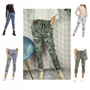 Ladies Women Italian Stretch Camouflage Army Trousers Magic Joggers UK 8-26 - Picture 1 of 5