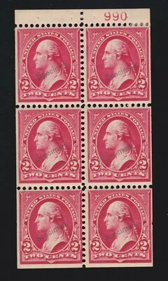 US 279BjS 2c Washington Booklet Pane Specimen with Plate # F-VF OG H SCV $1100 - Image 1 of 2