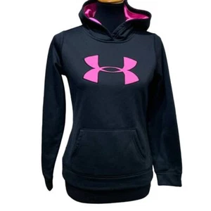 Under Armour Youth Large Cold Gear Black Pink Athletic Hoodie Sweatshirt Pocket - Picture 1 of 4