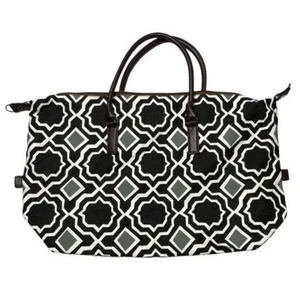 Lulu Dharma Weekender Tote Black White Grey Geometric Collapsible Travel Bag - Picture 1 of 14