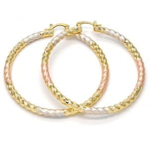 14K Gold Filled 3 Tone Diamond Cut Large Round Hoop Earrings 70mm - Picture 1 of 2