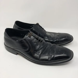 PIERRE CARDIN MENS OXFORD WINGTIP BLACK LEATHER SHOES US SIZE 9 - Picture 1 of 6