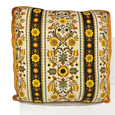 RETRO ATOMIC THROW PILLOW COVER VINTAGE BARK-CLOTH Brown White Yellow 20” danish - Image 1 of 4