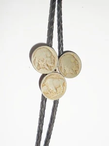 VINTAGE USA WESTERN BOLO TIE INDIAN HEAD COIN BUFFALO COIN DESIGN - Imagen 1 de 6