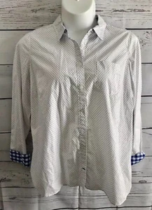 JCP Women’s White Blue Polka Dot 3/4 Sleeve Blouse Top Shirt Size 2X Collard - Picture 1 of 9