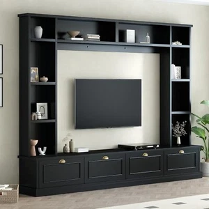 Large Wall Unit Entertainment Center with Bookshelves for Televisions Up to 78'' - Picture 1 of 7