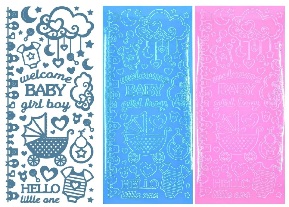 WELCOME BABY Peel Off Stickers Pram Clouds Stars Bib Light Pink or Light Blue - image 1 of 1