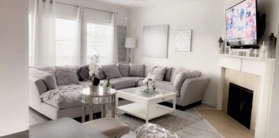 Cindy Crawford Home Metropolis Way Platino Texturizado 3 Piezas Seccional con Abrazo Foto 1 de 2