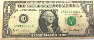 USA 2001 SERIES, PAPERMONEY, WASHINGTON 1 DOLLAR, L@@K, VG, USED, D 50229229C - Picture 1 of 2
