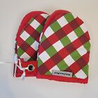NEW Set of 2 KitchenAid Mini Oven Mitts Red Green Xmas 100% Cotton Silicone NWOT