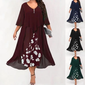 Women's V Neck Maxi Dress Ladies Evening Ball Gown Cocktail Party Plus Size UK - Picture 1 of 28