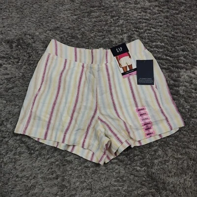 Gap Linen Shorts Womens Size Small Striped Yellow Pink High Rise MSRP $49.95  - Изображение 1 из 4