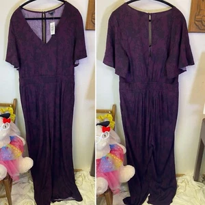 TORRID Wide Leg Short Sleeve Rayon Floral Lace Print Challis Jumpsuit Sz 1 NWT - Picture 1 of 16