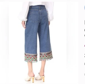 Alice Olivia Beta Embroidered PomPom Hem Wide Leg Crop Jean Womens 28 High Rise - Picture 1 of 19
