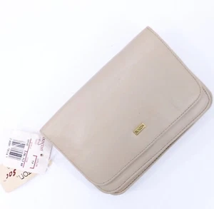 BUXTON Double Flap Mini Cross Body Bag Style Sac Beige Leather Purse w/Straps - Picture 1 of 3