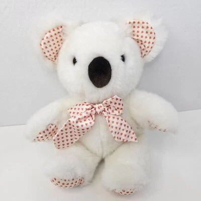 Vintage 1987 Applause Koala Plush White Red Hearts Bow Paws Ears Stuffed Animal - Image 1 of 4
