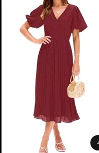 MEROKEETY Women's Wrap V Neck Short Sleeve Pleated Maxi Dress Size Xxl NWT - Picture 1 of 4