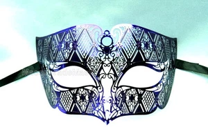 Máscara de mascarada de metal veneciano corte láser para hombre niños corbata negra fiesta soltero graduación - Imagen 1 de 5