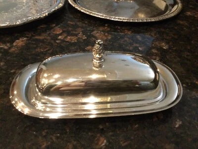 Tapa de plato de mantequilla WM Rogers plateado con mango de piña #987  Foto 1 de 4