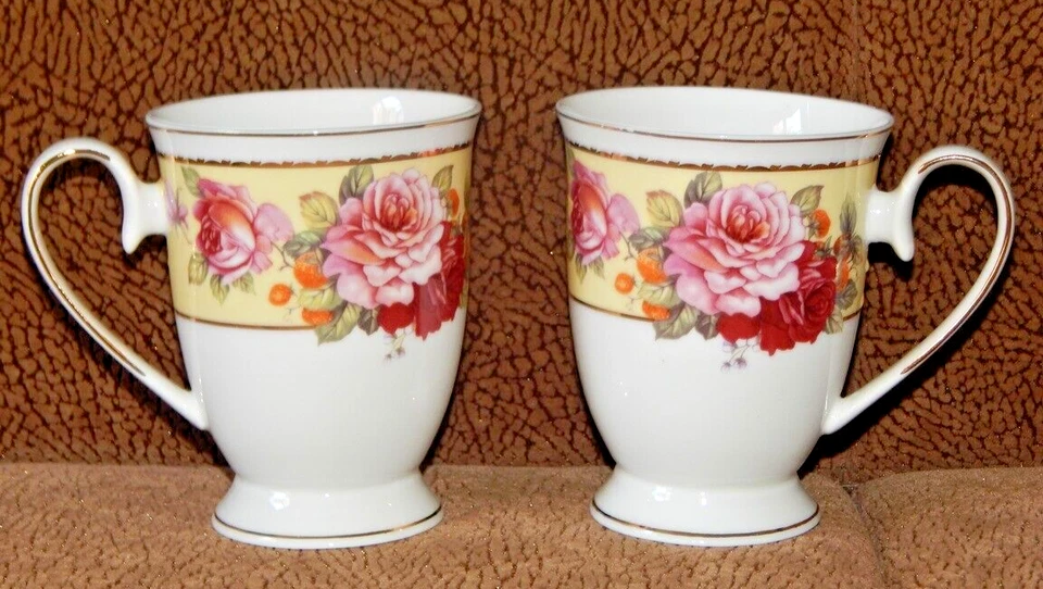 Taza de té GRACE porcelana fina rosas adorno dorado patas té café 9 OZ NUEVO Foto 1 de 4