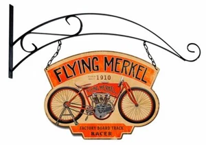 FLYING MERKEL MOTORCYCLE DOUBLE SIDED 17" HEAVY DUTY USA MADE METAL ADV SIGN - Picture 1 of 1