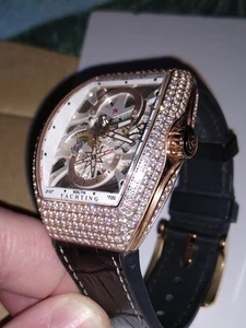 Men's Rose Gold Stainless Steel Fully Iced 5A CZ Automatic Movement Watch - Picture 1 of 24