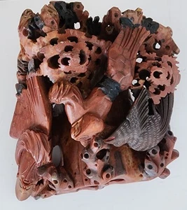 ANTIQUE CARVED CHINESE ART BIRDS & MEN - Picture 1 of 7