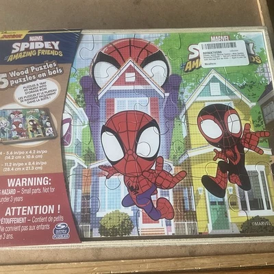 Disney Junior Marvel Spidey And His Amazing Friends 5 Wood Puzzles - New - Image 1 of 4