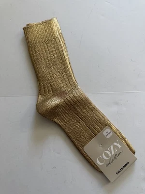 New Calzedonia Women's Metal Oro Gold Socks Metallic OS Ribbed Crew DC0550 286D - Image 1 of 4