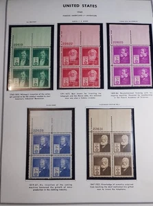 US 859-93 Famous Americans Set Of 35 MNH Plate Blocks On 7 Hingless Album Pages  - Picture 1 of 7