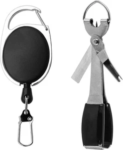 Attrezzo per legare nodi da pesca 4 in 1 in acciaio inox fly line clipper con zinger - Foto 1 di 2