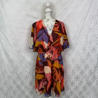  Donna Morgan 花卉雪纺短袖迷你连衣裙 12 码全新带标签 — 第 1/4 张图片